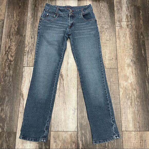 Crest Mid-rise Jeans Blue With Red Stitching Factory Whiskering and Fading 11/12 - Picture 2 of 10